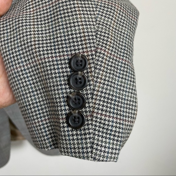 Vintage Boyfriend Blazer Academia Padded Shoulder Houndstooth Wool - Picture 7 of 14